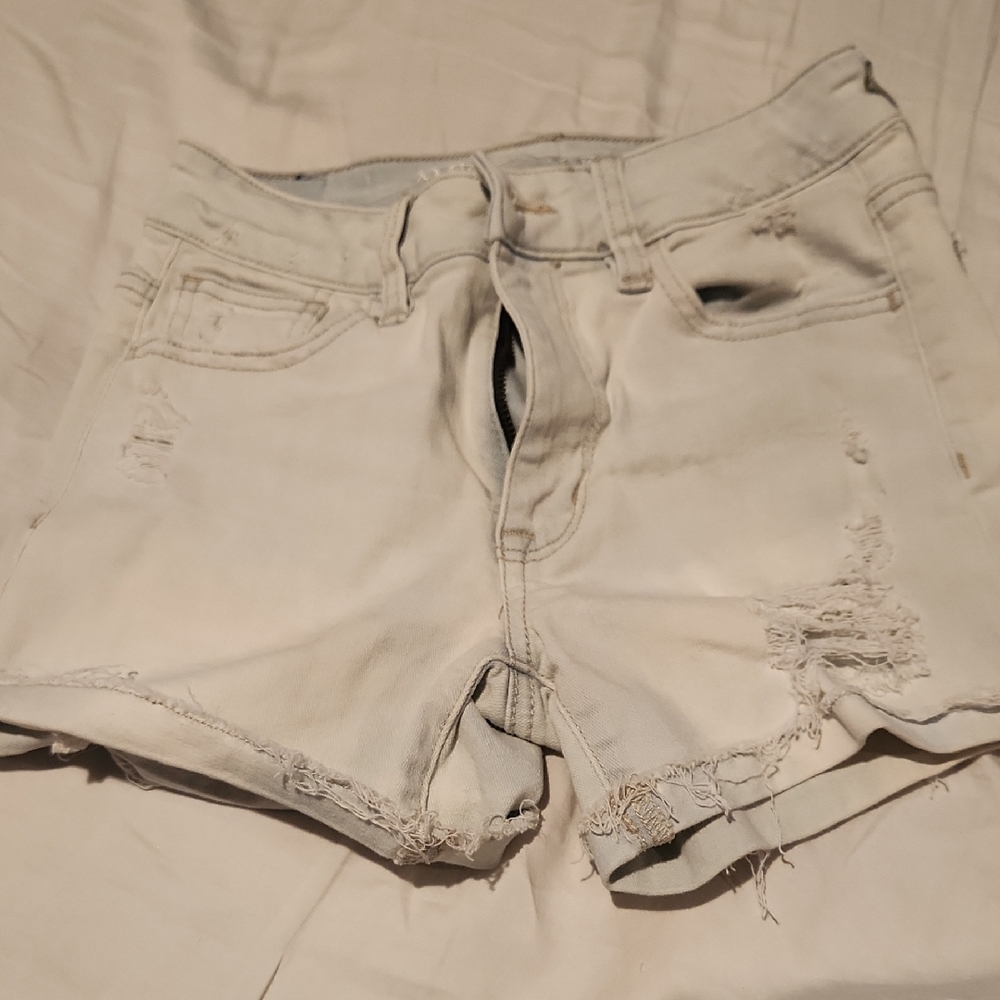American Eagle Outfitters White Jean Shorts Distressed Style
